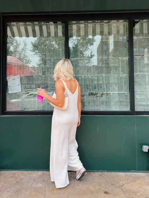 Everyday Ease Ribbed Jumpsuit// White